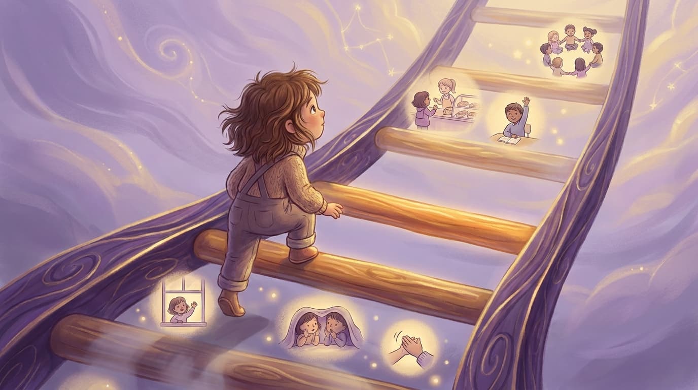 A parent and child facing a challenge together one step at a time.