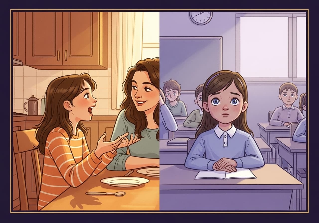 A child who feels comfortable speaking at home but frozen in a school setting.